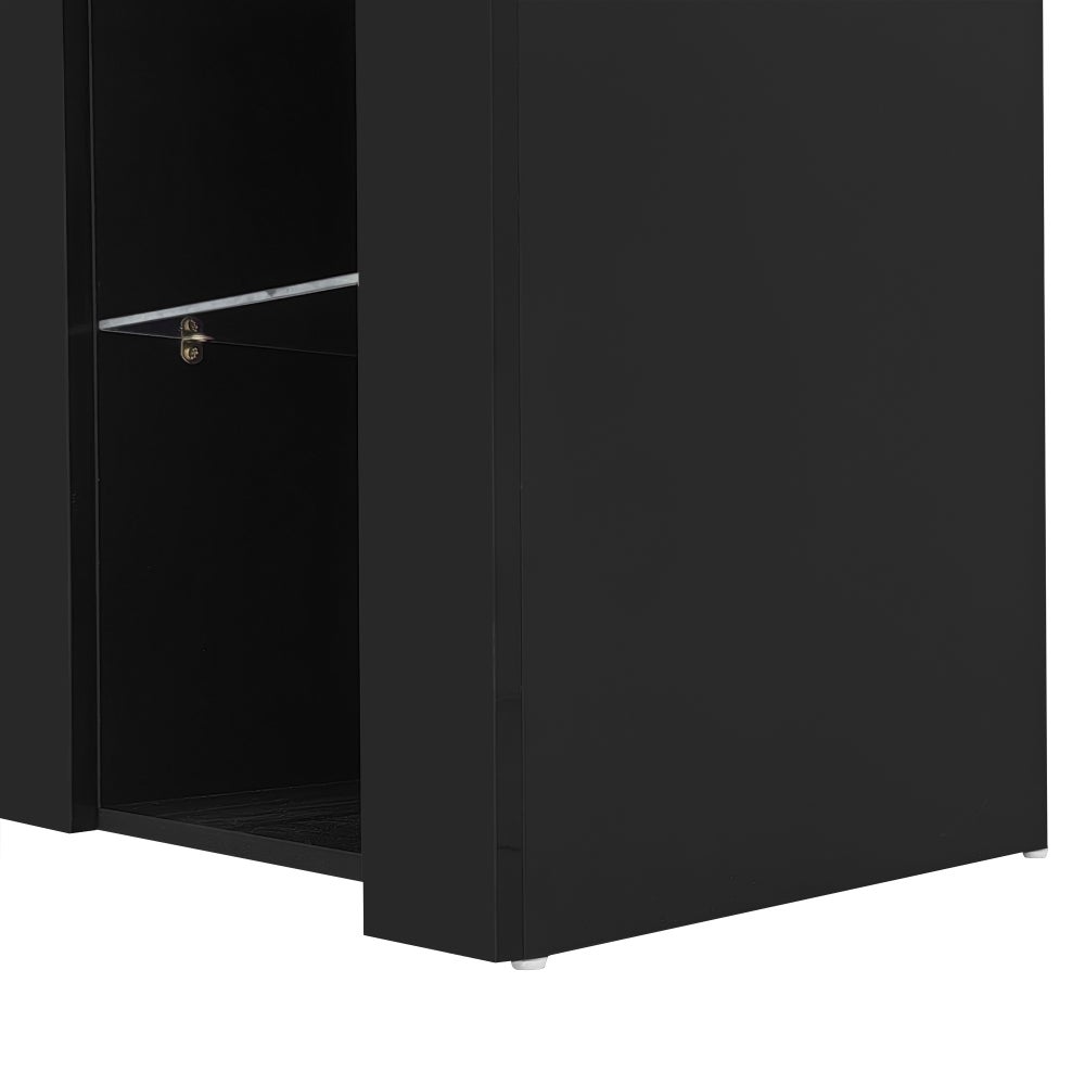 Nowoczesny bufet z błyszczącym wykończeniem i szklanymi półkami – kompaktowy i elegancki mebel do przechowywania 95x35x83 cm do salonu - 9