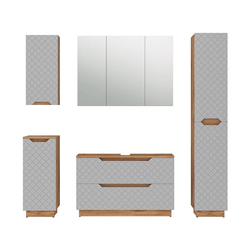 Vicco Zestaw mebli łazienkowych Lotta, Dąb/szary ze strukturą płytek, 5 części