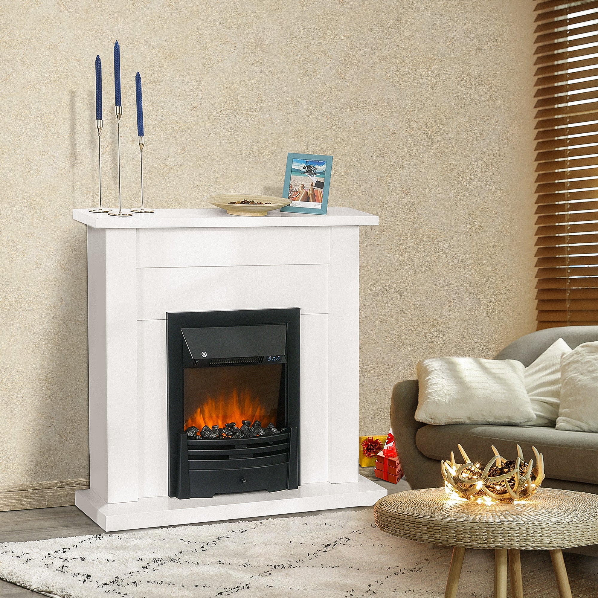 Chimenea eléctrica Homcom blanco 102x30x95 cm metal - 2