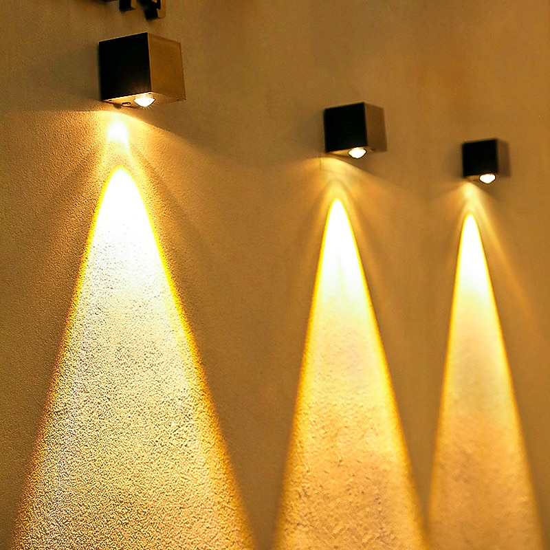 Zestaw 3 lamp solarnych zewnętrznych, solarny kinkiet, wodoszczelna lampa solarna ogrodowa, reflektor solarny, ciepła biel 3000 K (czarny)