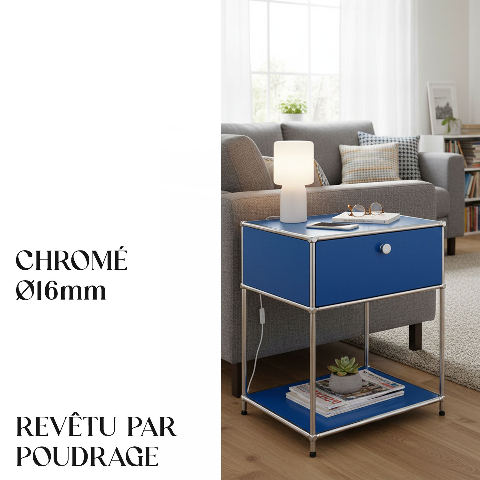 Étagère métal chromé design épuré, Concept Epuré MK-139, L50 × P40 × H65 cm, Bleu - 4