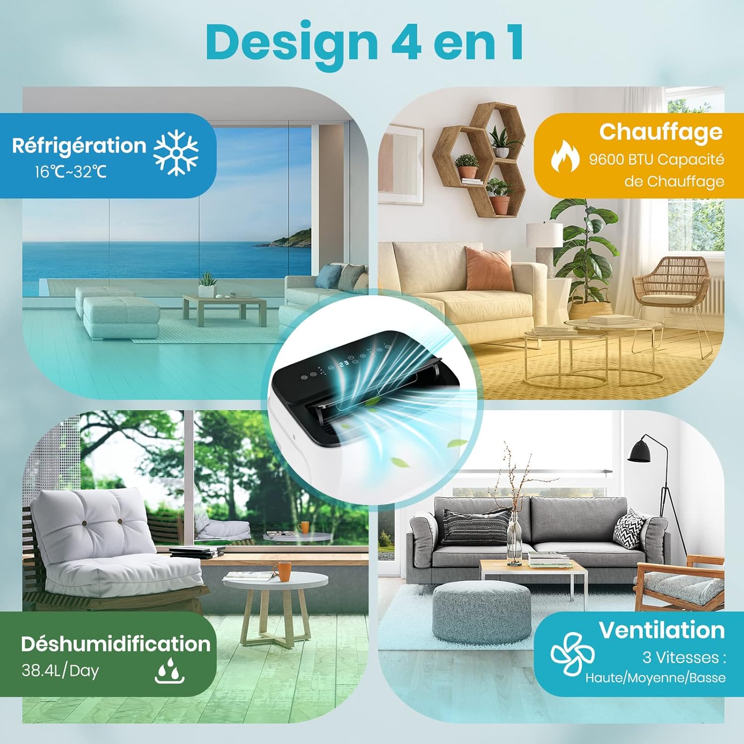 Ar Condicionado Portátil 5 em 1 12000BTU, 25㎡, R290, 3,5kW, Aquecimento, Refrigeração, Desumidificação, Ventilador, Modo Noturno, Temporizador 24h - 7