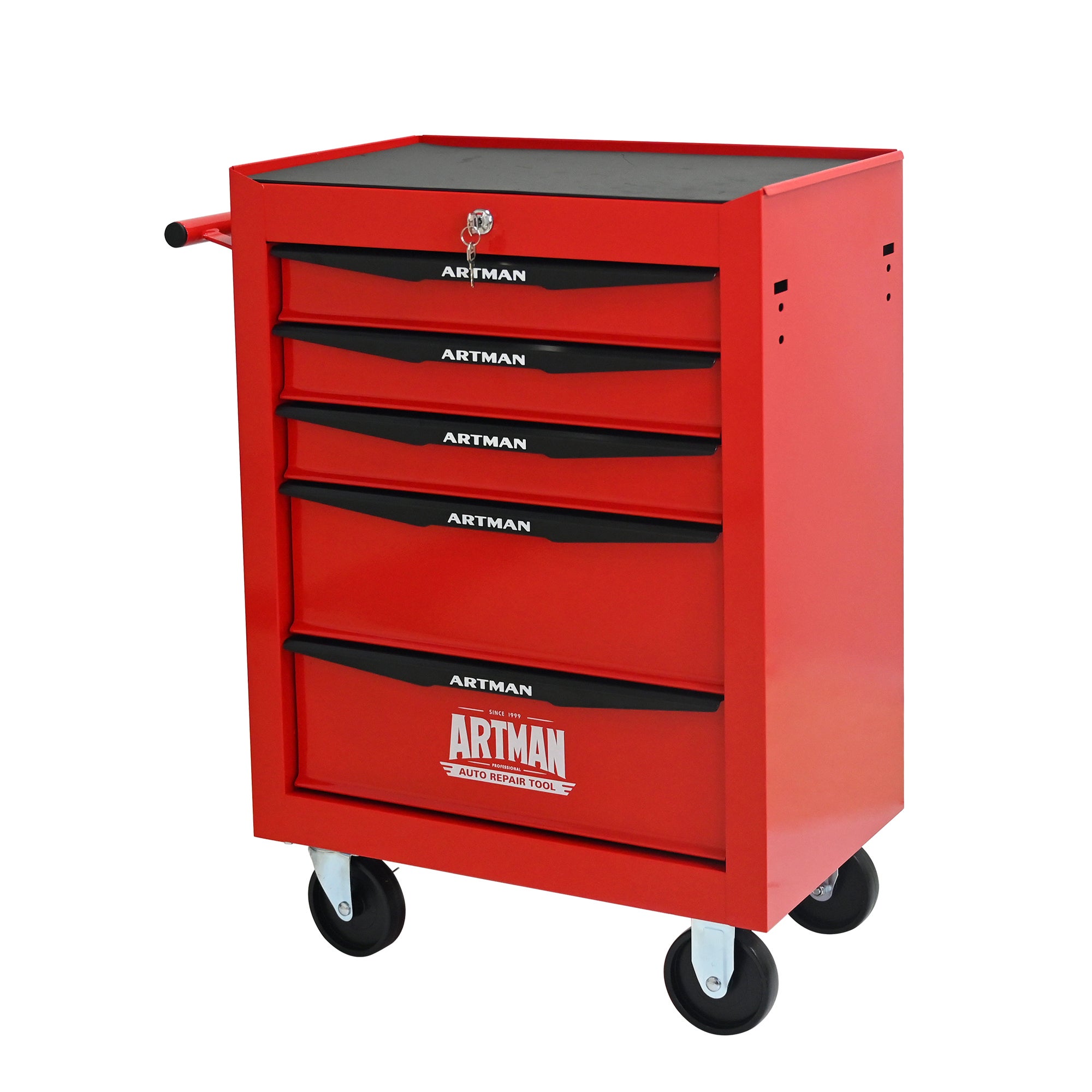 Coffre à outils métallique à roulettes avec 5 tiroirs, armoire à outils pliable en 5 parties avec glissières à billes - 9