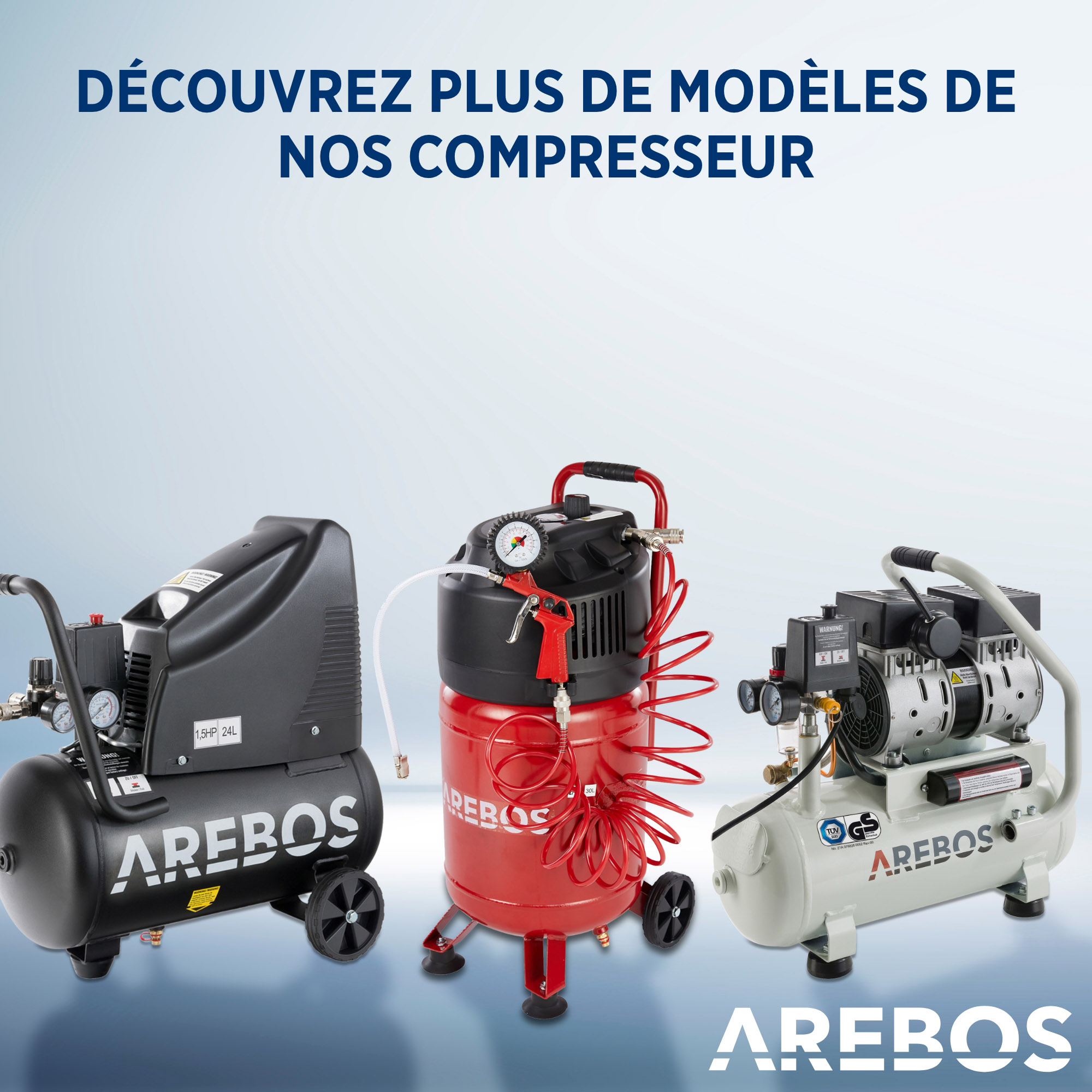AREBOS Compresseur d'air avec kit d'accessoires 13 pièces mobil Sans huile Arrêt automatique Capacité : 30 litres - 9