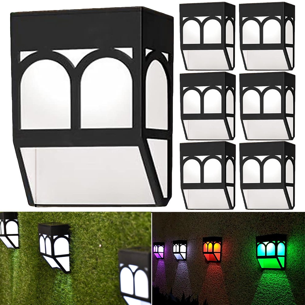 Zestaw 6 zewnętrznych lamp solarnych, solarnych lamp LED do ogrodzeń z 2 trybami, wodoodporne solarne lampy tarasowe, solarny kinkiet