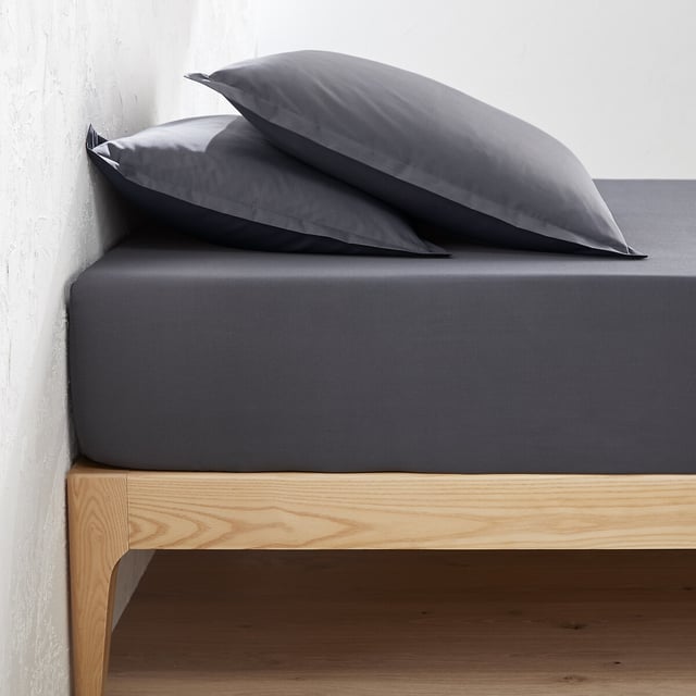 Drap housse en percale coton bonnet 30 cm Scenario - Carbone - 120 x 200 cm
