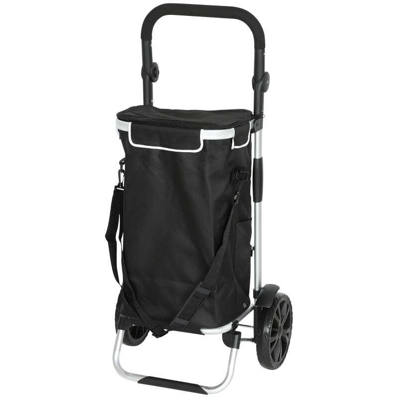 Chariot de courses pliable 40 L caddie de courses portable à roulettes avec poignée télescopique, 45,5x35,5x97cm, noir - 2