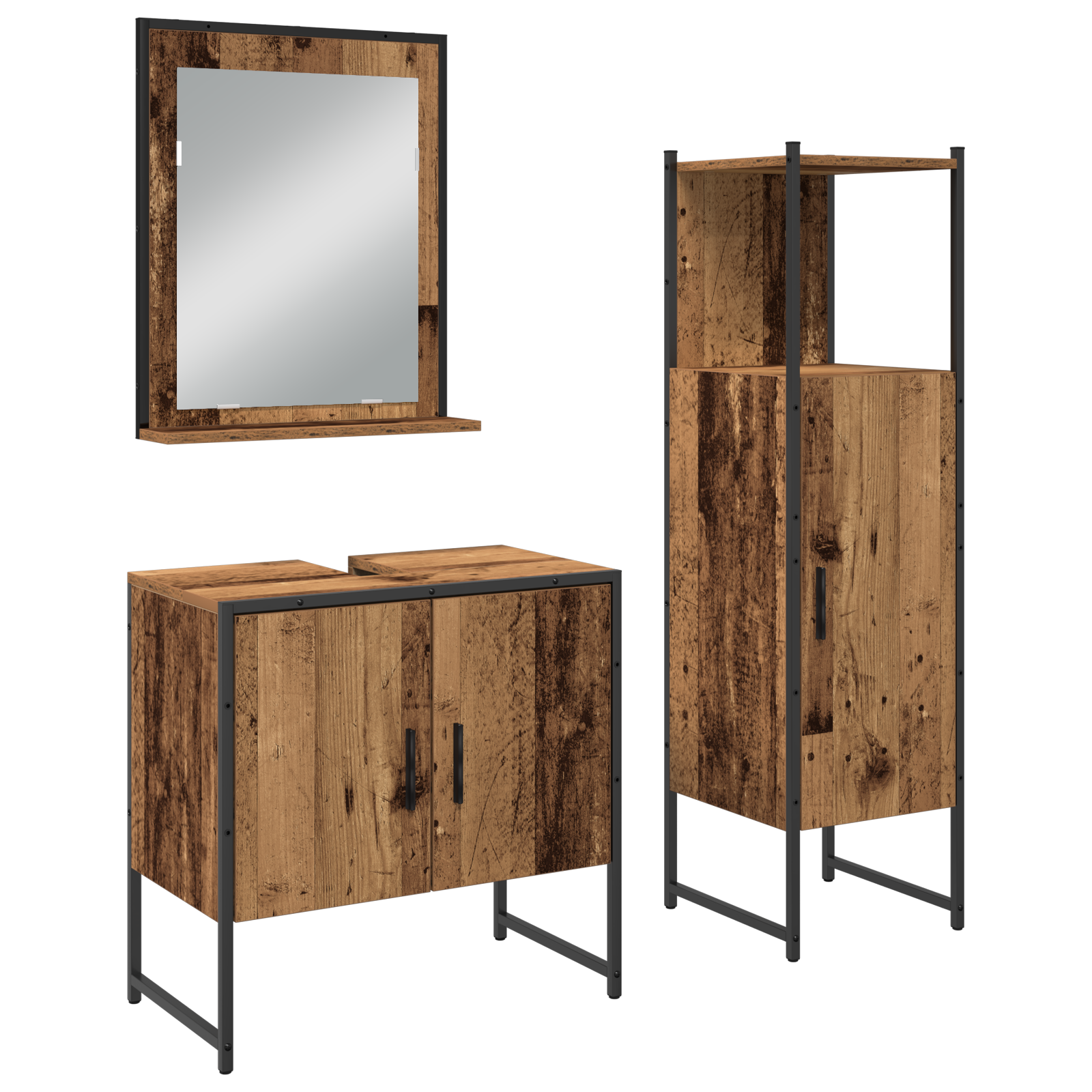 Juego de muebles de baño de 3 uds en madera vieja y madera compuesta cfw59162