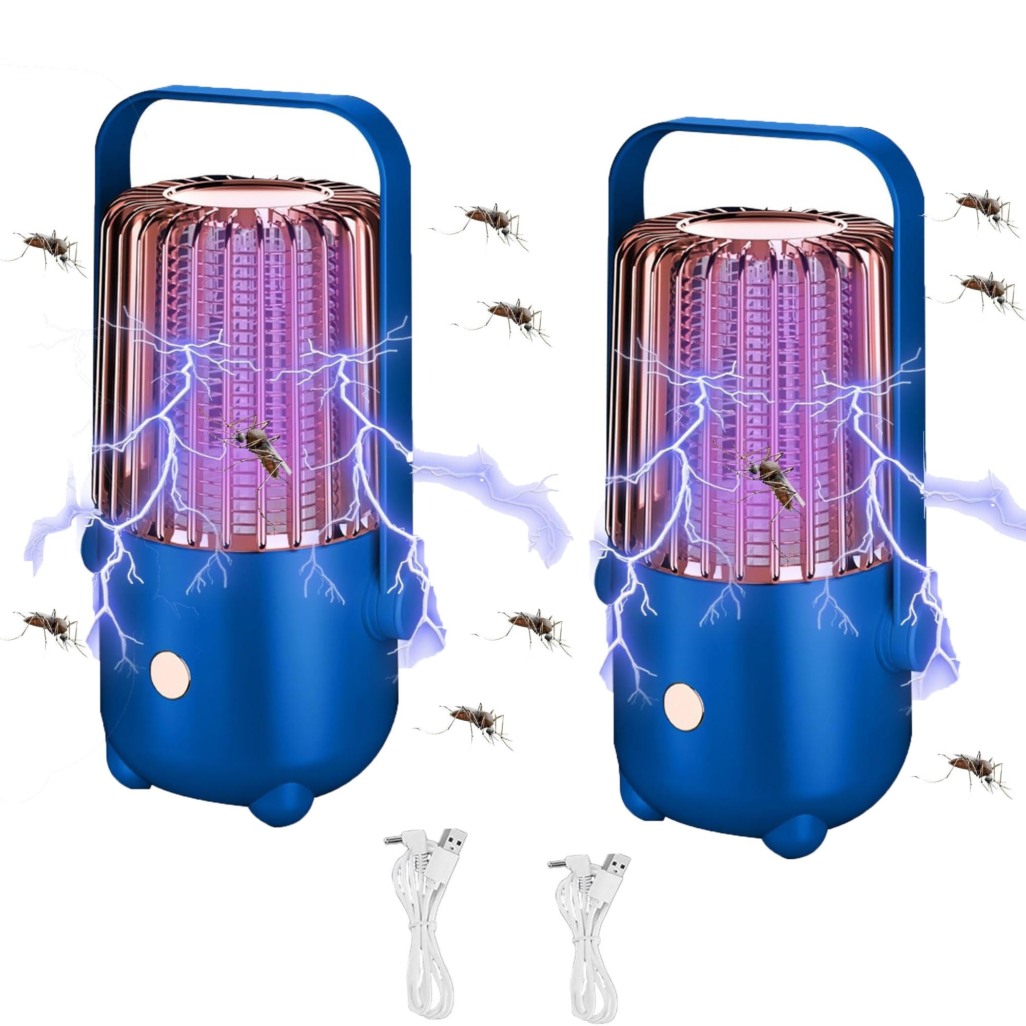 Lampa na komary, elektryczna lampa na komary 2 w 1, pułapka na muchy ze światłem LED, ładowalna lampa na komary, niebieska, 2 SZT.