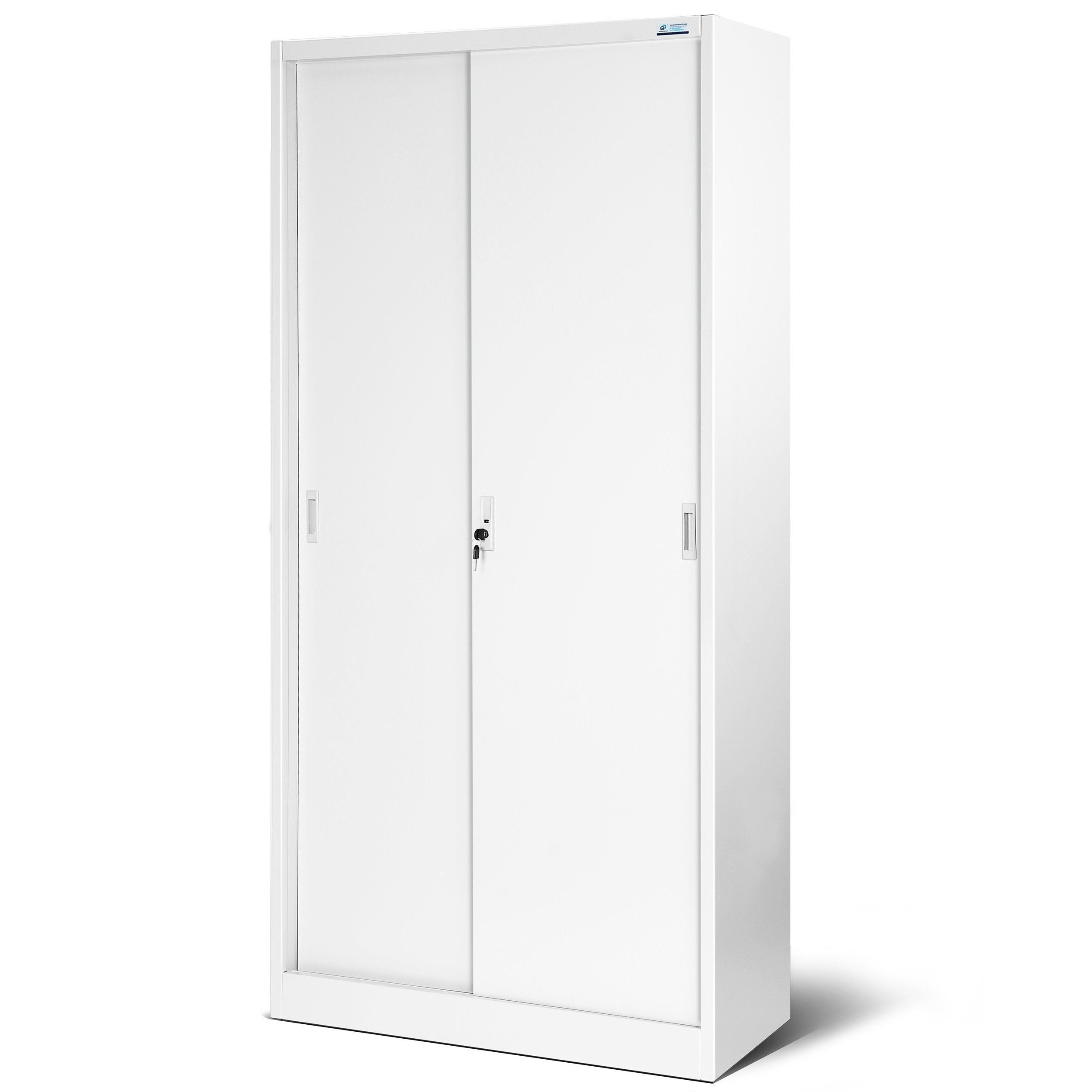 Armoire de Bureau Armoire Métallique à Portes coulissantes tôle d'acier étagères revêtement en Poudre verrouillable 185 cm x 90 cm x 40 cm blanc - 2