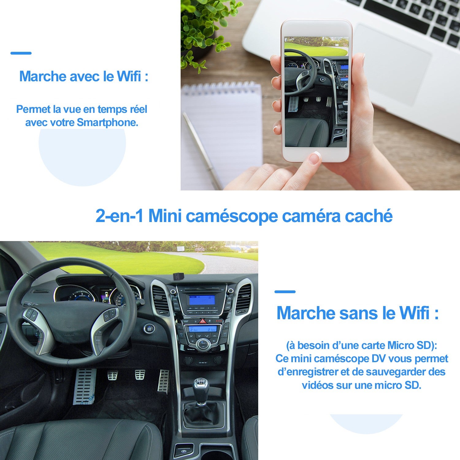 Caméra Espion WiFi Mini - 1080P, Vision Nocturne, Détection De Mouvement, Audio Bidirectionnel