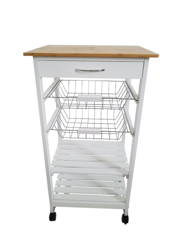 Meyvaser - Wózek ogrodniczy Kitchen Market Honey White 87x47x37, 2 metalowe kosze i 2 półki