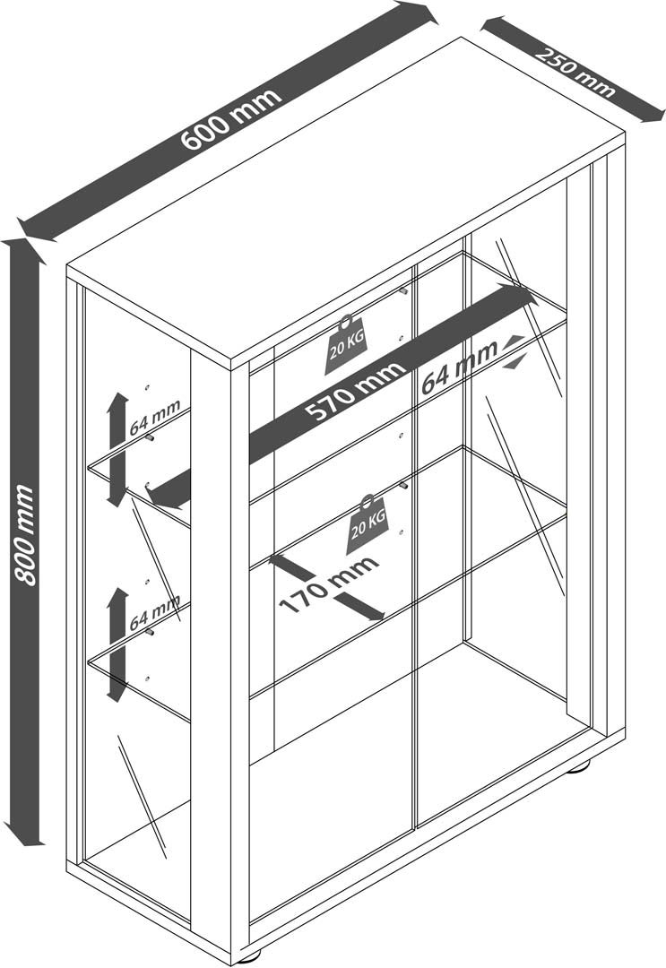Udina vitrine accroché au mur avec miroir 2 portes en verre Incl. lumières LED noir. - 2