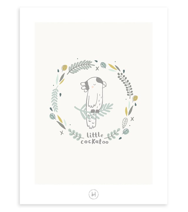 Affiche cacatoès et feuilles 30x40 cm, Lilipinso