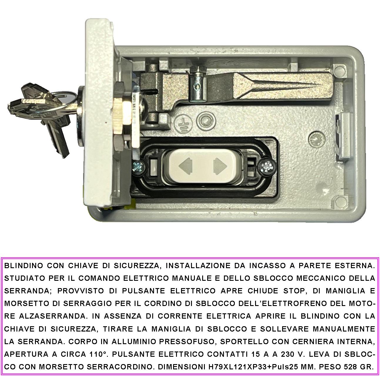 Comando Elettrico Apre Chiude 15A 230 V in Blindino di Alluminio da Incasso Esterno a Parete Con 2 Chiavi Pulsante Elettrico Apre Chiude Leva Sblocco - 3