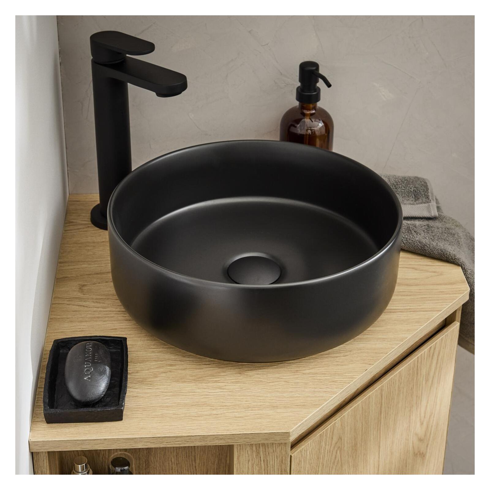 Ensemble meuble sous vasque d'angle SORRENTO + vasque noire + robinet - 5