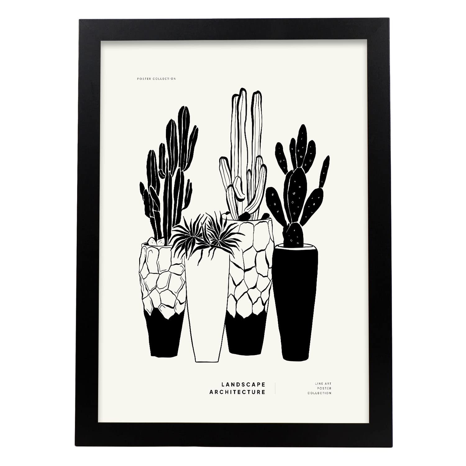 Nacnic póster pop art abstracto. cactus en maceta ilustraciones artísticas modernas para la decoración de interiores. marco negro - a3