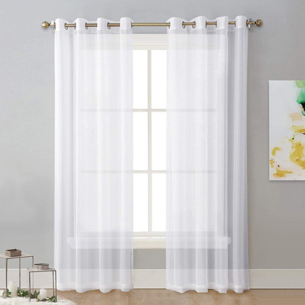 Biała, półprzezroczysta firanka z tiulu, 132 x 240 cm, dwie sztuki