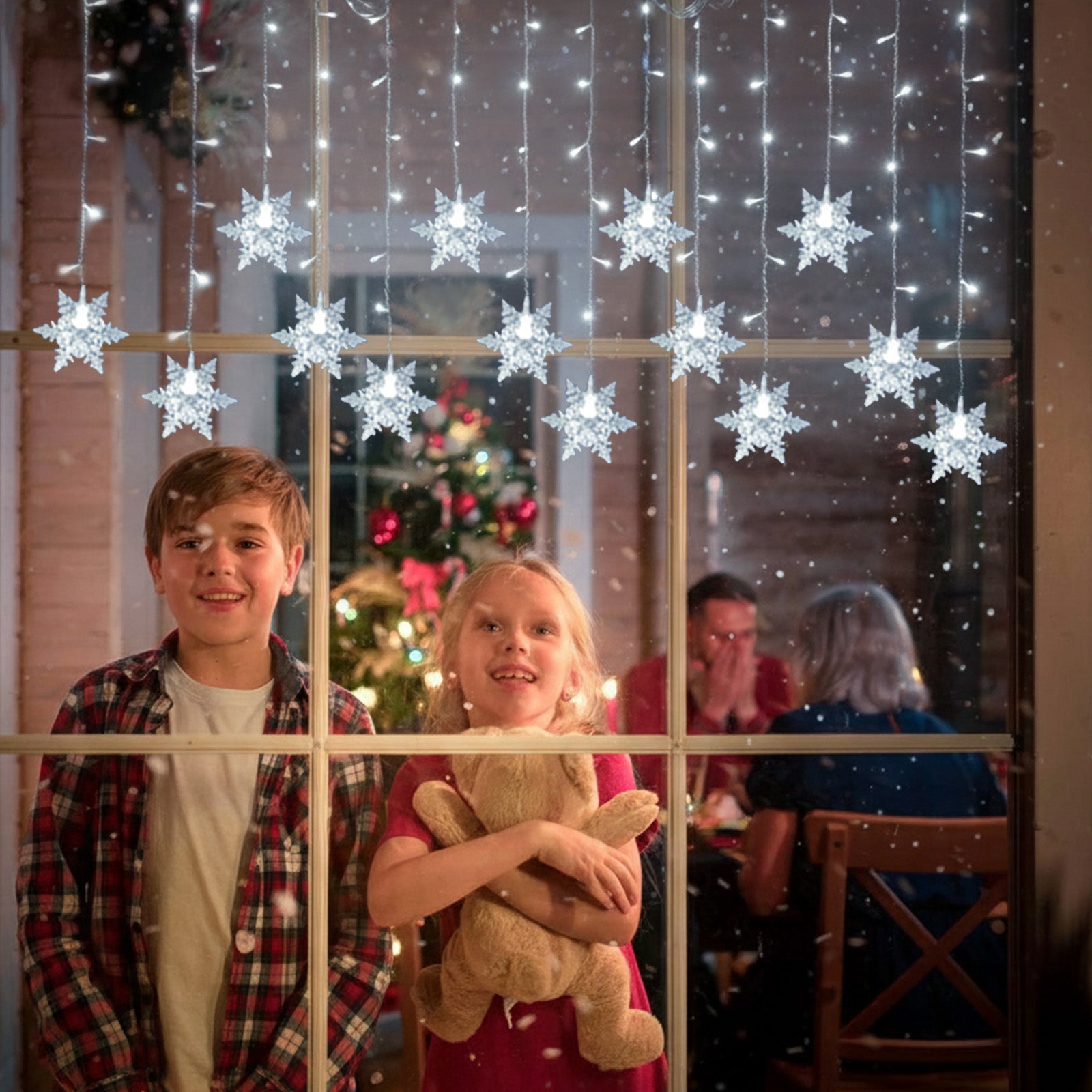 Guirmalda LED Copos de Nieve 8 Modos Impermeable con Temporizador, Decoración Navideña en Ventanas, Bodas y Jardines(Blanco, Dos piezas) - 7