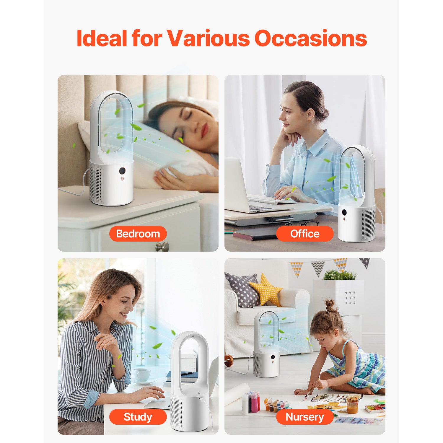 Ventilador de Mesa sem Pás SucceBuy USB Silencioso 7 W 6 Velocidades com Ecrã LCD Compacto Portátil para Quarto Casa Escritório 330 mm - 8