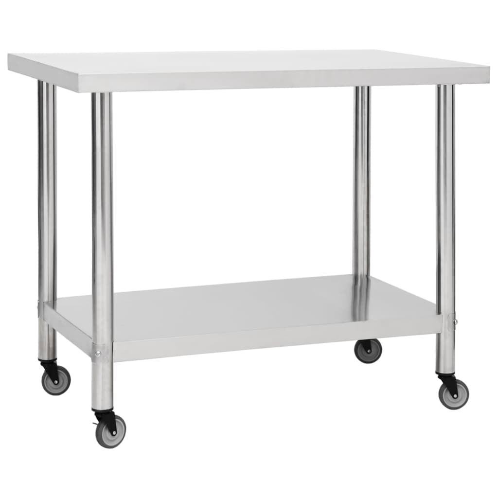 Mesa de trabalho de cozinha c/ rodas aço inoxidável 100x30x85cm CFW288978 - 2