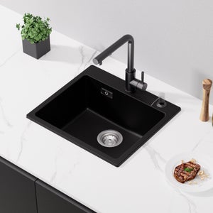 Cecipa max Evier 1 Bac 50x45cm Evier de Cuisine en Quartz et Résine Evier à Encastrer 1 cuve Sans Distributeur de Savon,EU Modèle