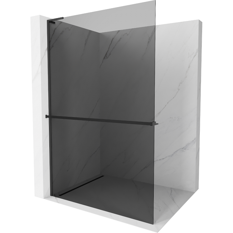 Mexen Kioto+ L ścianka prysznicowa z półką Walk-in 90 x 200 cm, grafit, czarna - 800-090-123-70-40