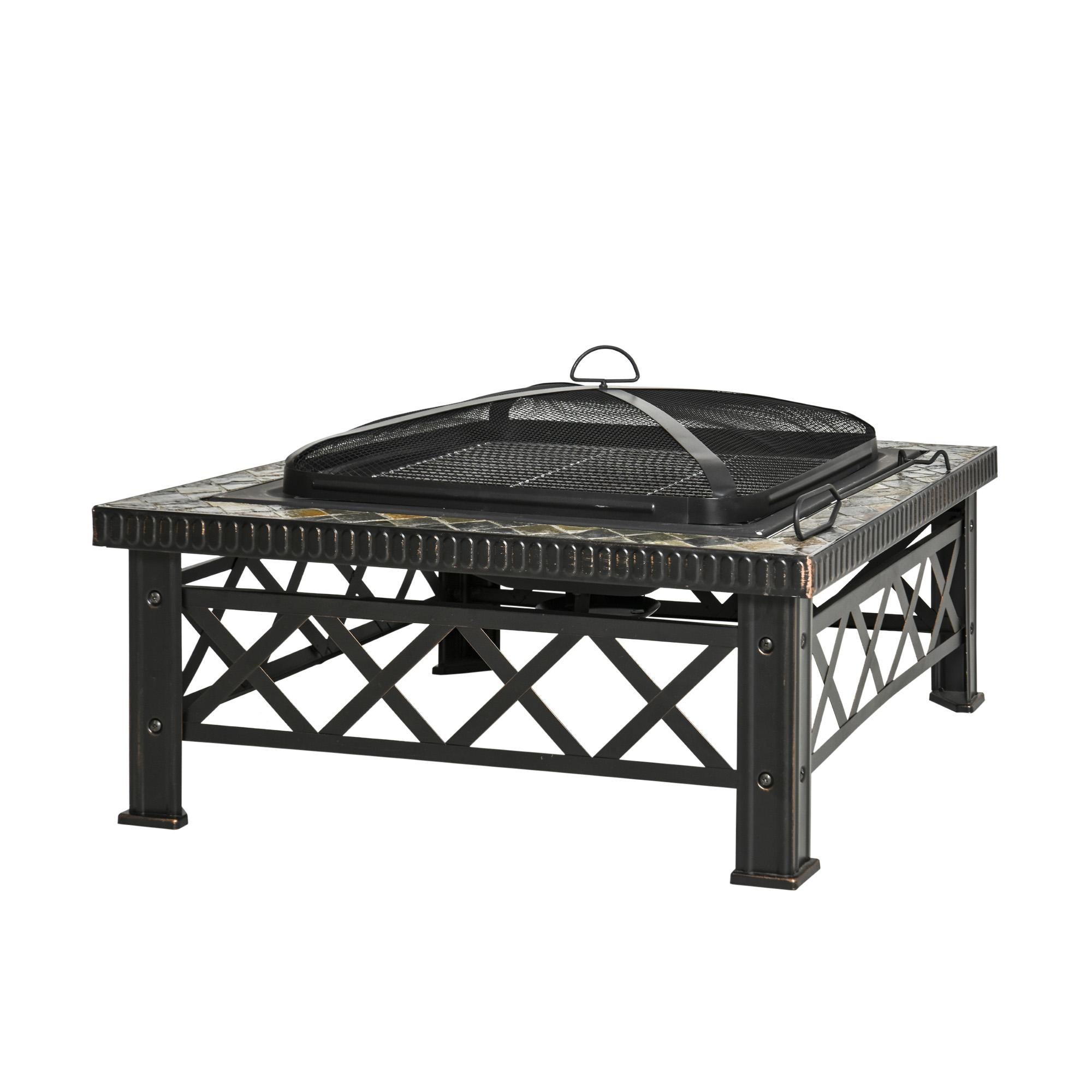 Brasero 3 en 1 parrilla barbacoa cubeta hielo exterior jardín terraza negro acero 76x76x47cm resistentes seguro multifuncional