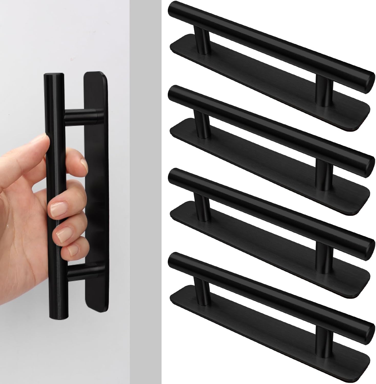 Zestaw 4 samoprzylepnych uchwytów meblowych, uchwyty do drzwi przesuwnych 150 mm, uchwyty kuchenne ze stali nierdzewnej, czarne