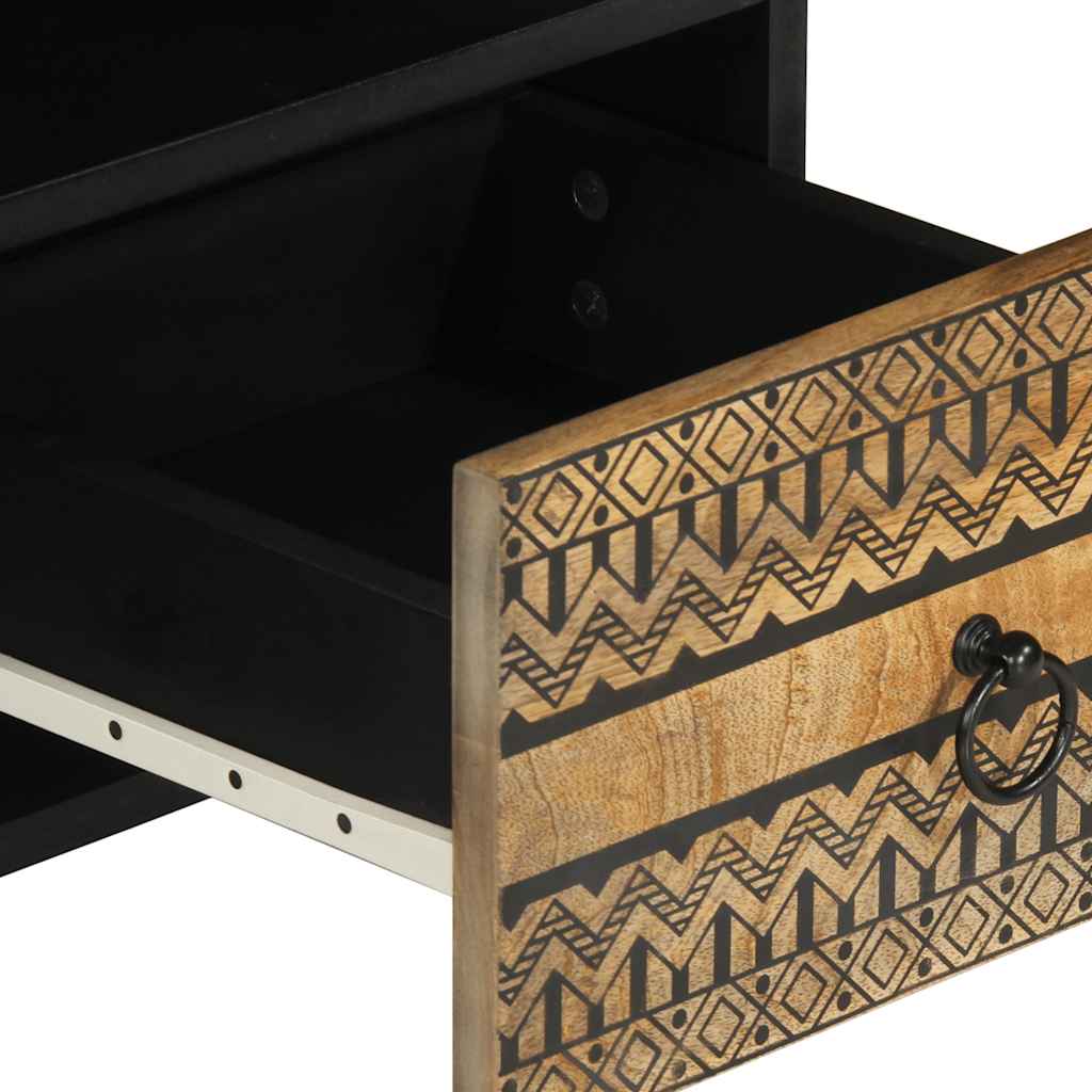 Móvel de TV madeira de mangueira maciça preta áspera 100x33,5x46 cm - COMFORTXL - 7