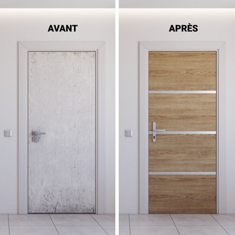 Kit rénovation porte décor chêne et profilés gris alu - Modèle Non encollé - 2