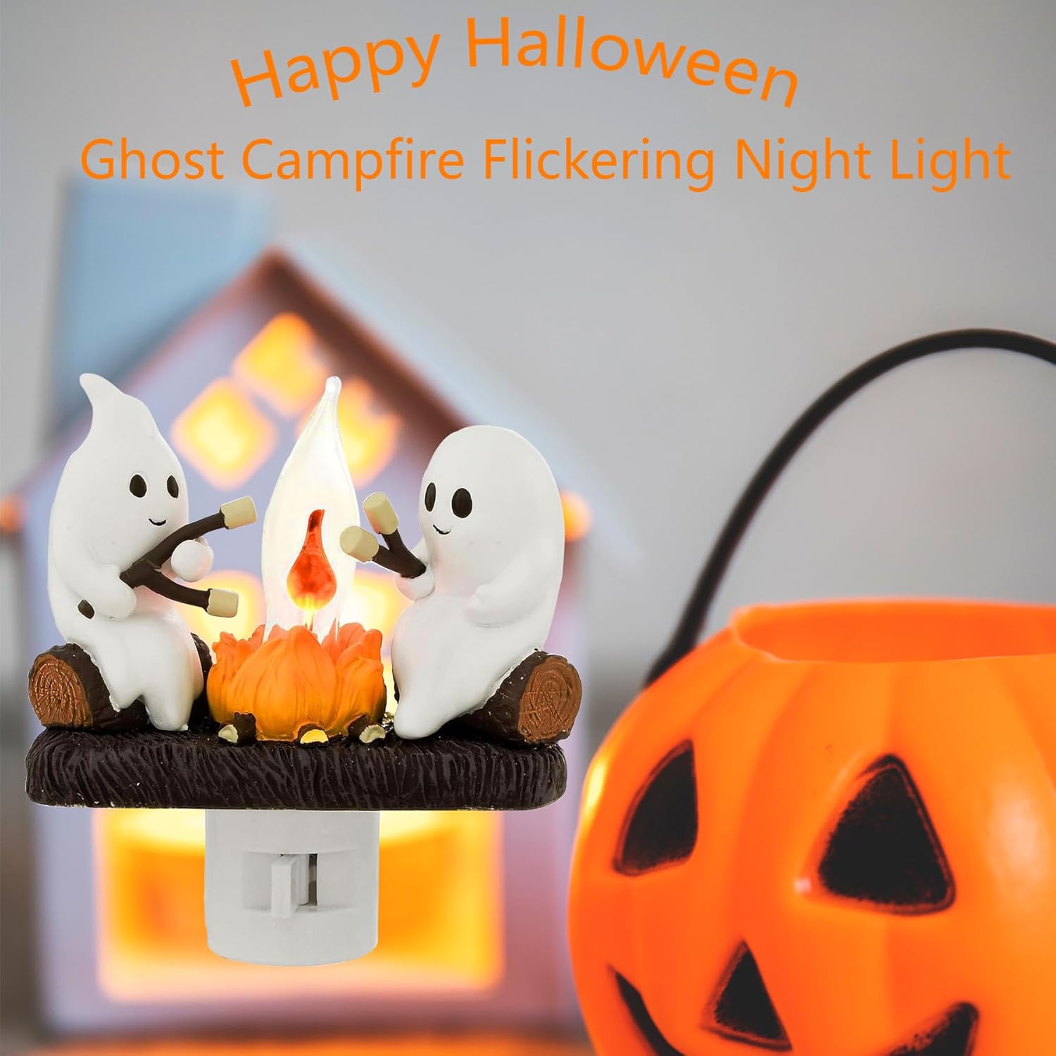 Veilleuse vacillante en forme de feu de camp fantôme pour décoration d'intérieur d'Halloween. Faux feu de camp effrayant et mignon - 5