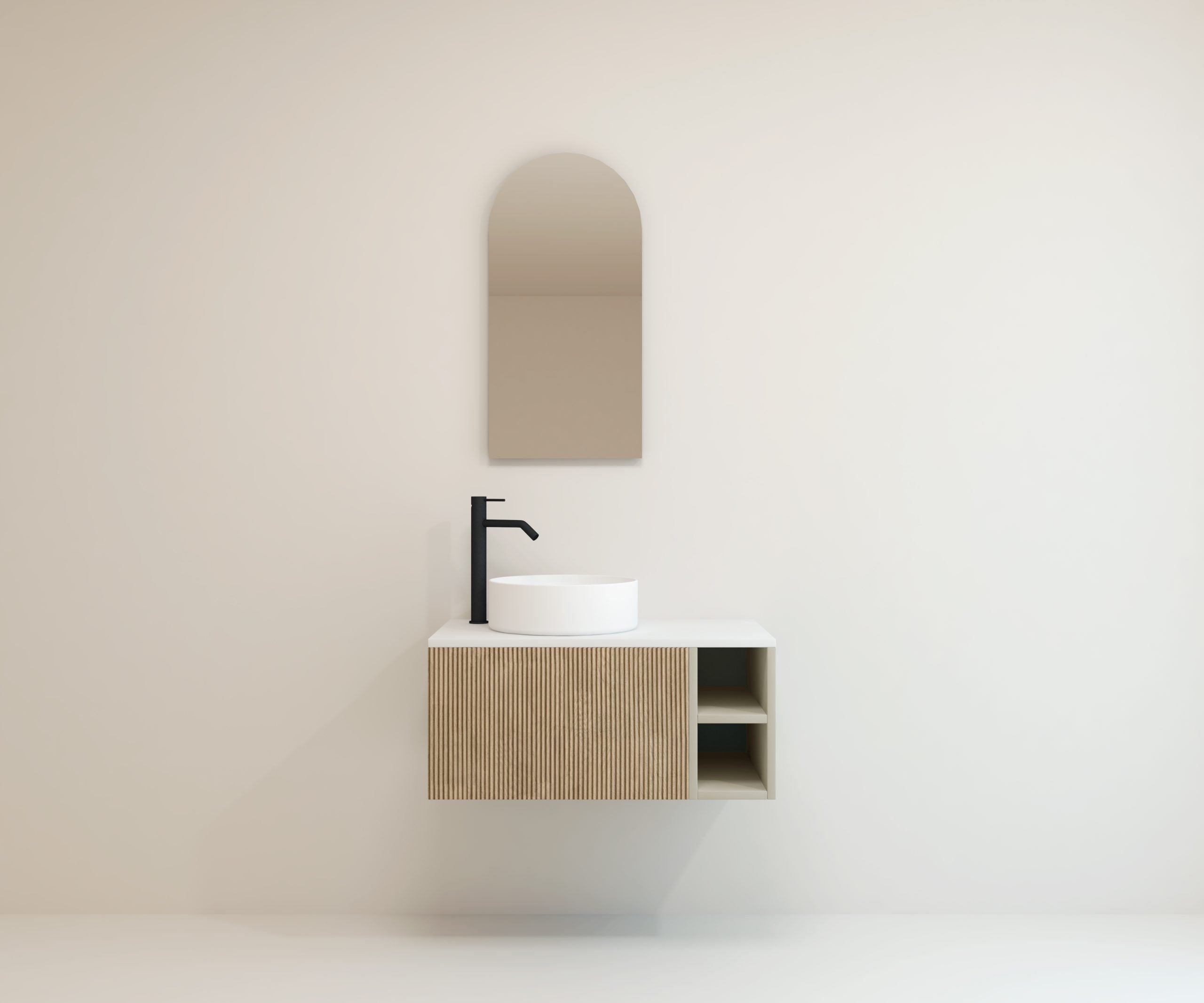 Ensemble de meubles de salle de bain Avantarea CHALAIN, Biscuit 100 cm + vasque + miroir Alma - 4