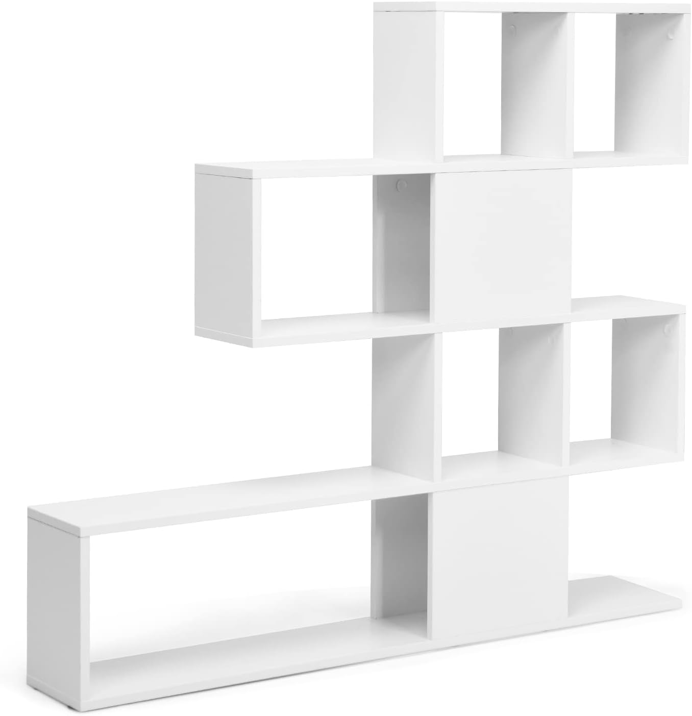 4-Poziomowa Biblioteczka na Nóżkach, Mebel do Przechowywania o Nieregularnym Kształcie z Otwartą Półką i Przegrodami 120 x 19,5 x 109 cm (Biały)