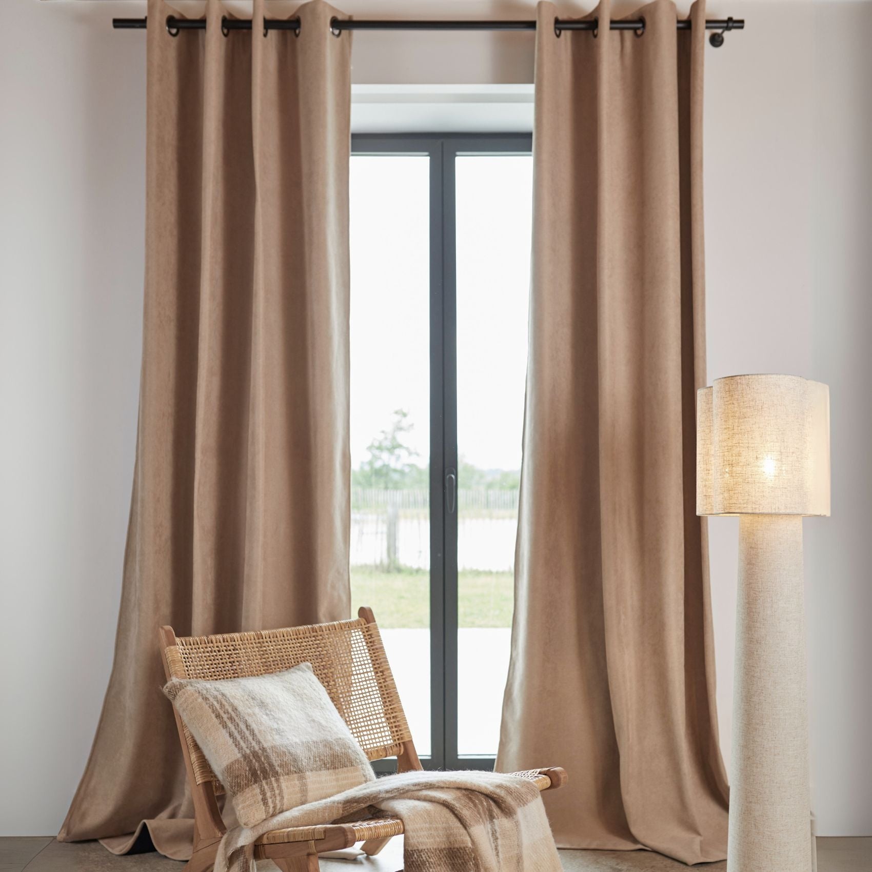 Rideau thermique phonique et semi occultant KONFOR - Beige - 140x300 cm - Flanelle/Polyester - 2
