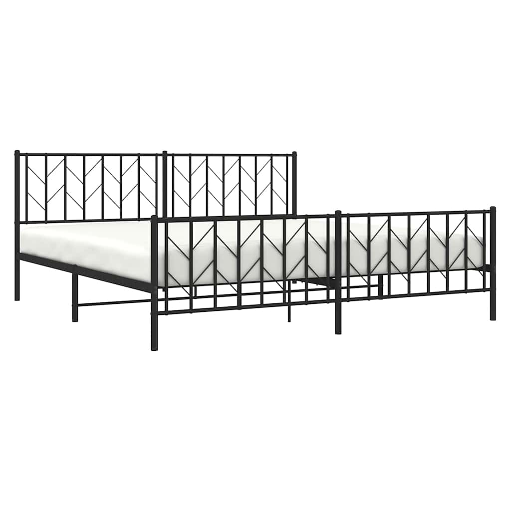 Estructura de cama sin colchón con estribo, de metal negro, para dormitorio, 193 × 203 cm - 5