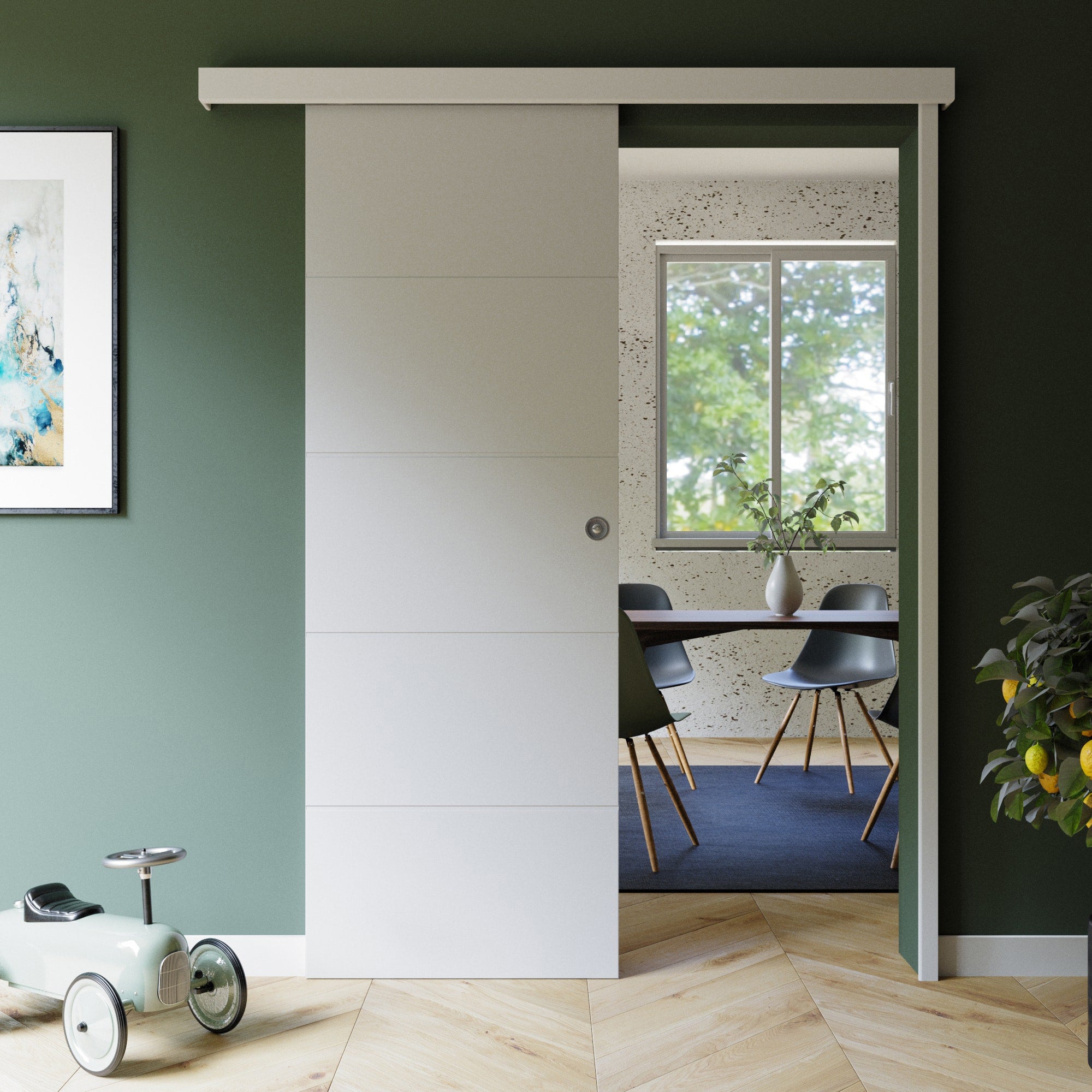 Porte Coulissante avec Rail + Serrure - Prépeinte Ligne 73 cm - 3