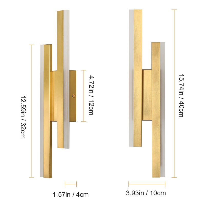 GOECO Applique Murale Intérieure LED 16W, 1800LM Parallèle Lampe Murale Moderne 3000K Lumière Chaude pour Salon, Chambre, Escalier, Couloir (Or) - 3