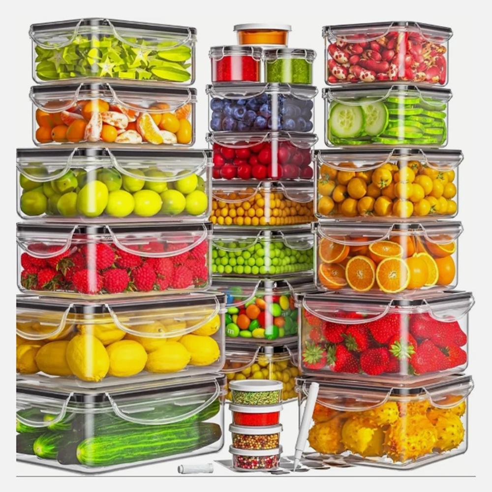 Set 5 Contenitori Per Alimenti In Plastica PP – Ermetici, Trasparenti, Capacità Da 300ml A 1440ml, Per Dispensa E Cucina
