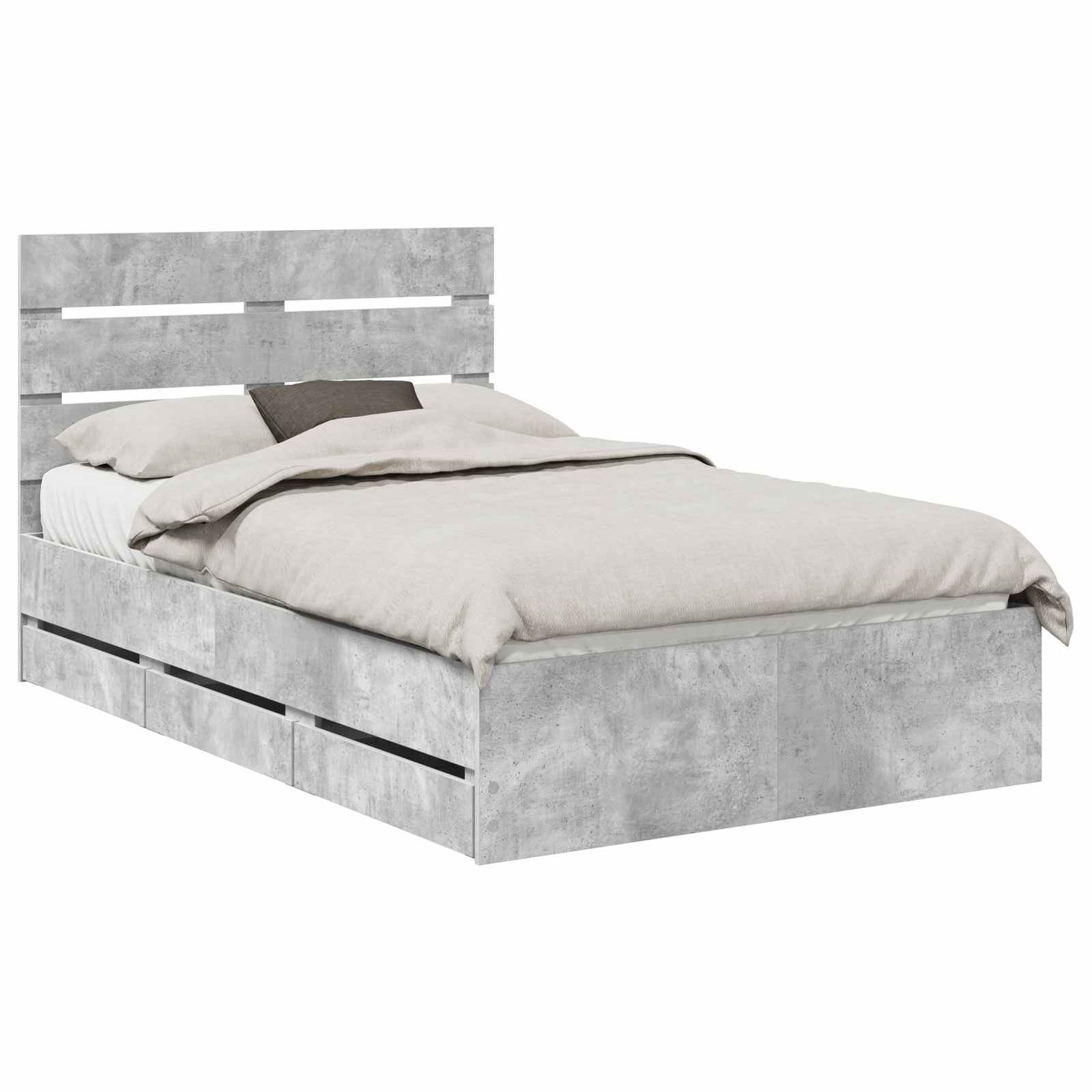 Cadre de lit en panneau de bois, gris béton, pour la chambre, 135 × 190 cm - 2