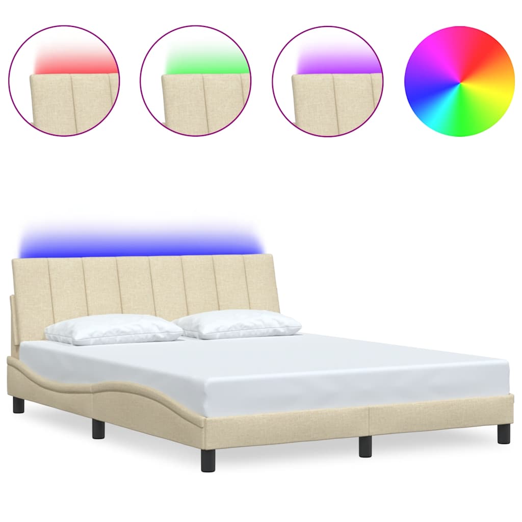 Cama matrimonial, Cama para adultos sin colchón Hanko tela color crema ...
