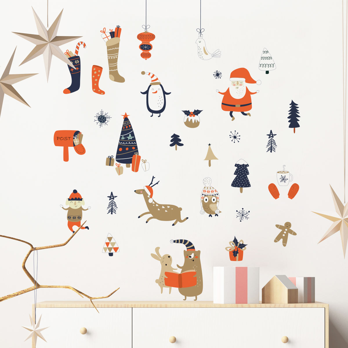Stickers Noël père noël et ses animaux - Autocollants stickers adhésifs noël - décoration fêtes - 40x40cm - 3
