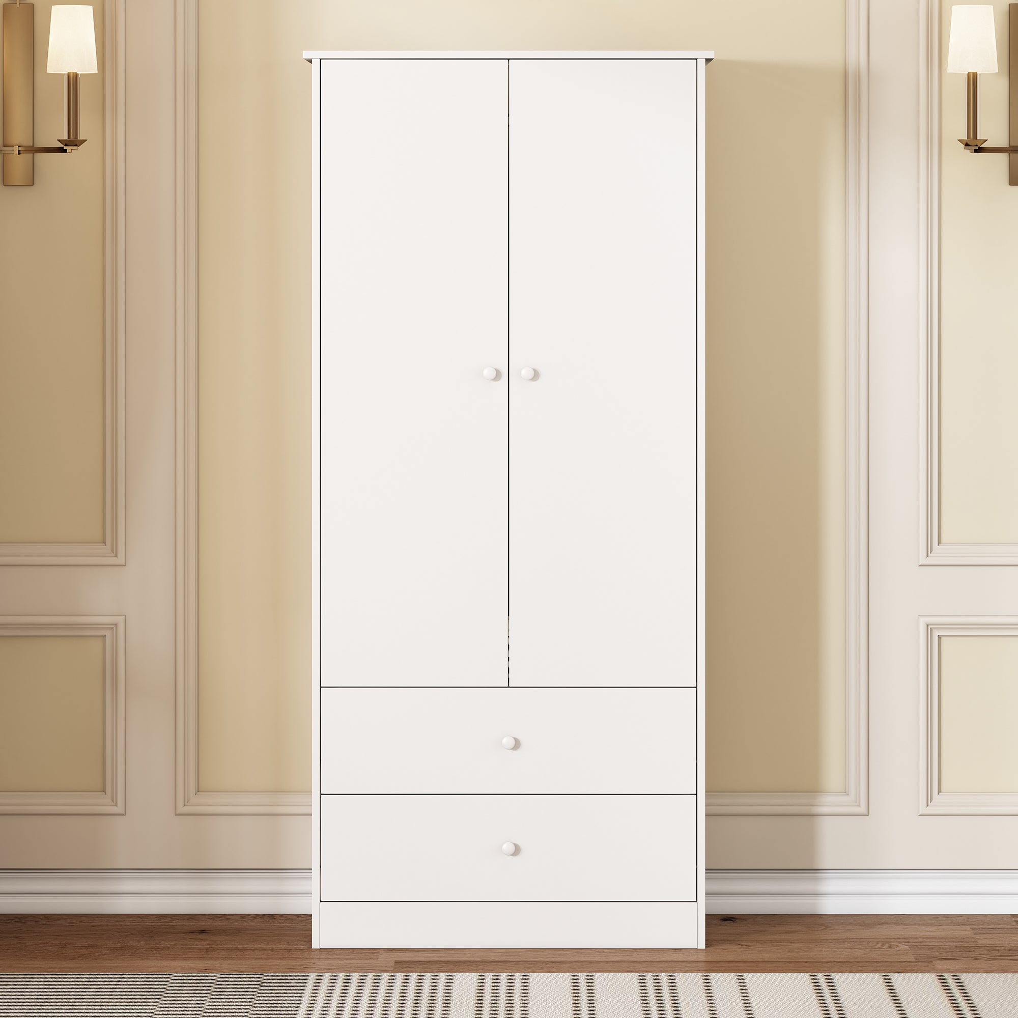 Armadio Brooklyn | 2 Cassetti Spaziosi | Stile Industriale Bianco Per Camera O Ufficio