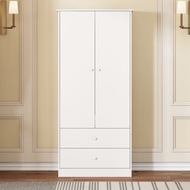 Armadio Brooklyn | 2 Cassetti Spaziosi | Stile Industriale Bianco Per Camera O Ufficio