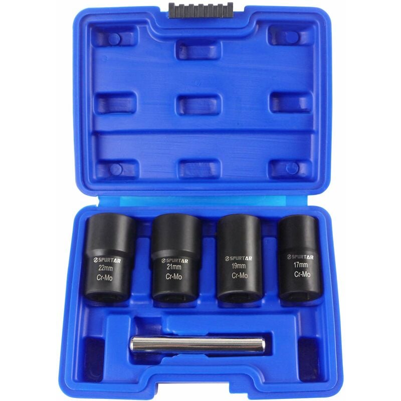 Zestaw nasadek do wykręcania śrub, 5 nasadek skręconych do usuwania nakrętek kół 17 mm, 19 mm, 21 mm i 22 mm, HANBING