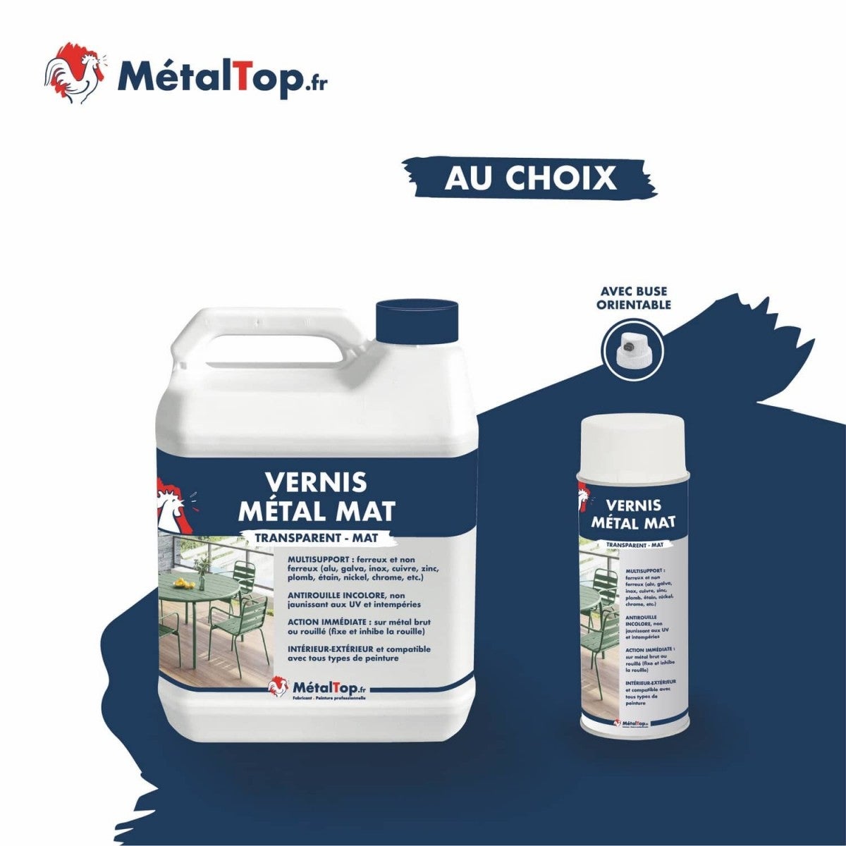 Vernis Metal Mat - Metaltop - Incolore - RAL Incolore - Bombe 400mL - 7