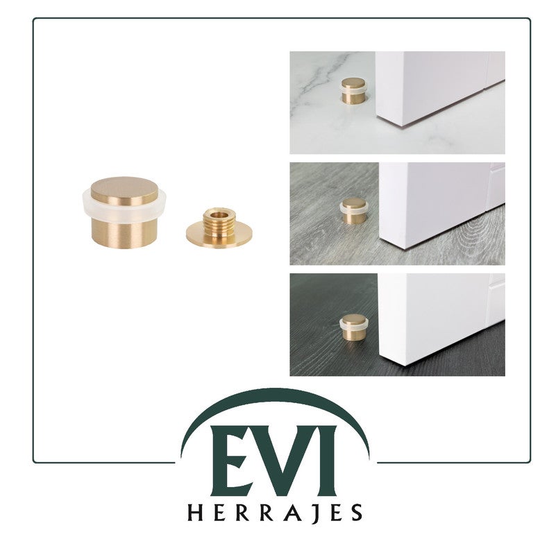 Butée de porte 24 x 20 mm pour sol, laiton avec caoutchouc de protection blanc, à coller et/ou à visser, Herrajes EVI - 4