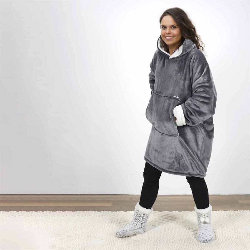Sweat à Capuche - Home Deco Factory - Sherpa - Gris - 4