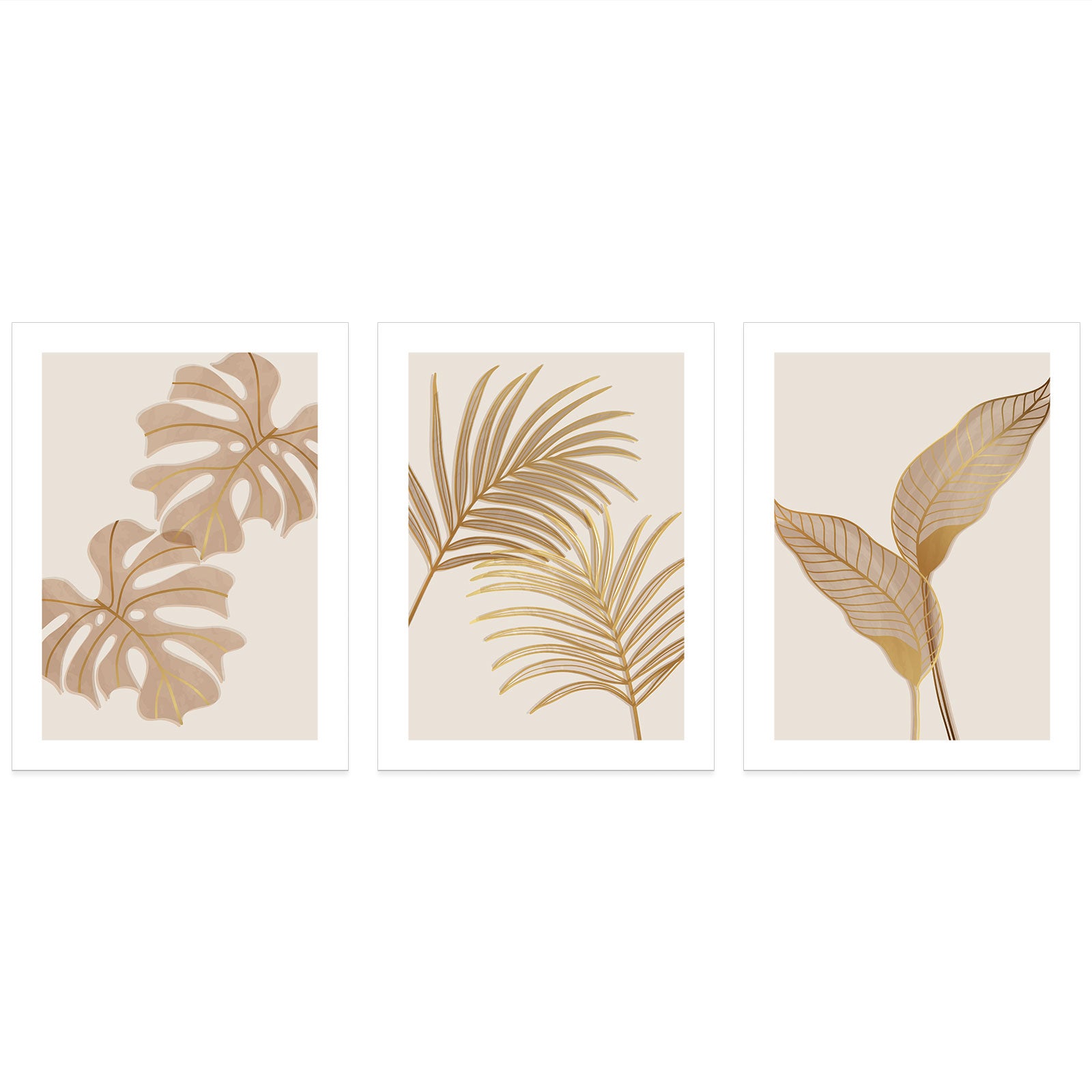 Lot de 3 Affiches / Posters Triptyque - Feuilles palmiers 3617689993997 - Bordure blanche - 3 Affiches - 21x29,7 cm (Cadres non fournis) - 3