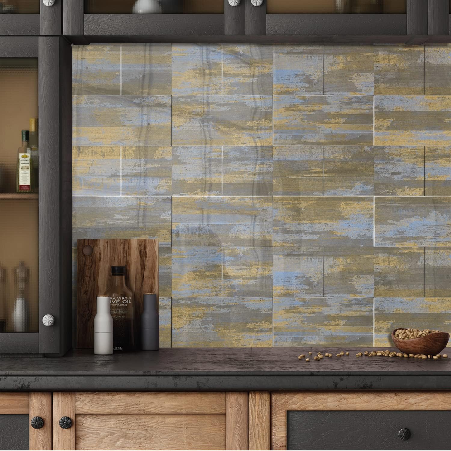 Rivestimento per Parete 3D Giallo Marmorizzato - 16 Pannelli Impermeabili, Anti-Umidità e Anti-Muffa per Cucina e Bagno - 9